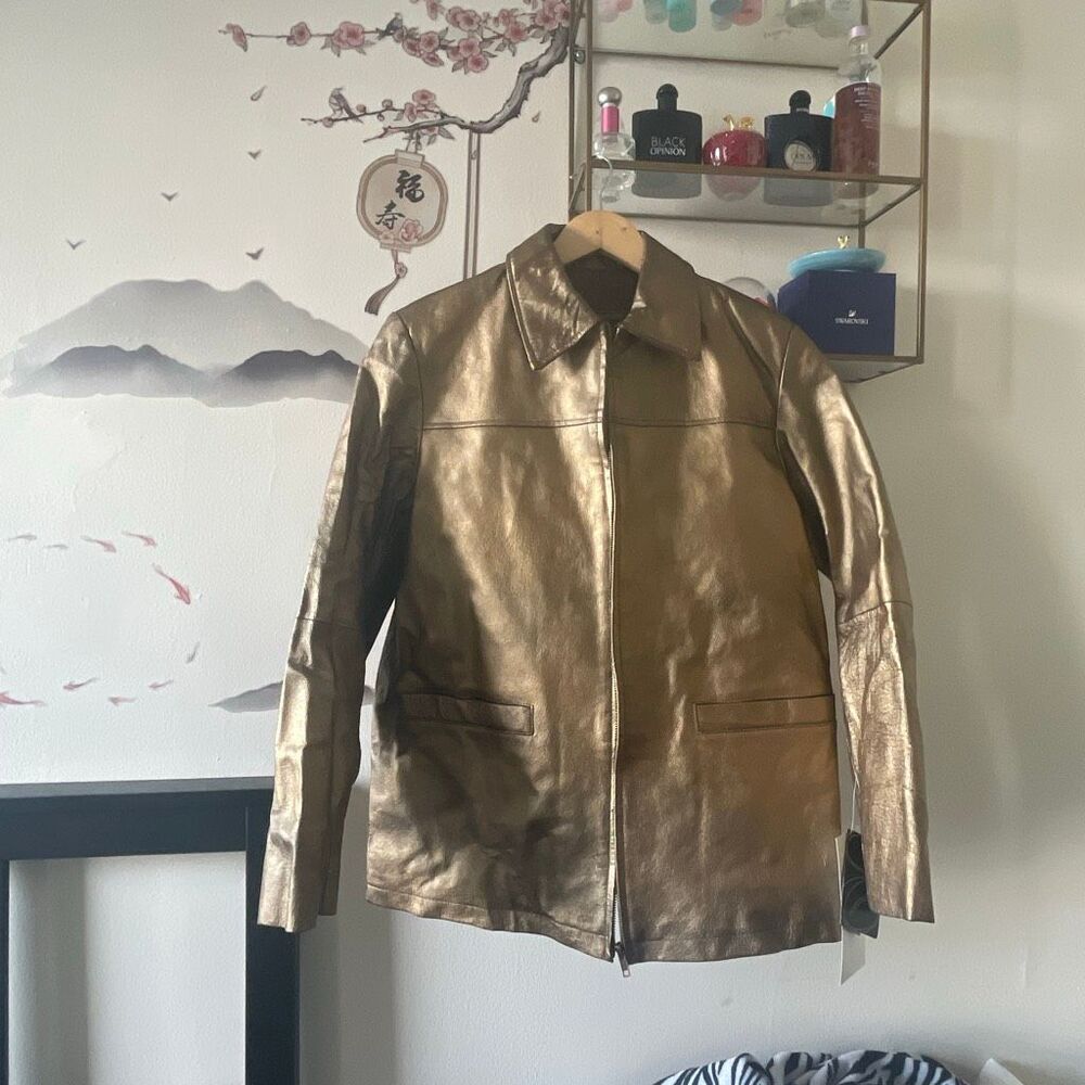 Vintage 90s excelled collection gold bronze gold leather jacket size medium
